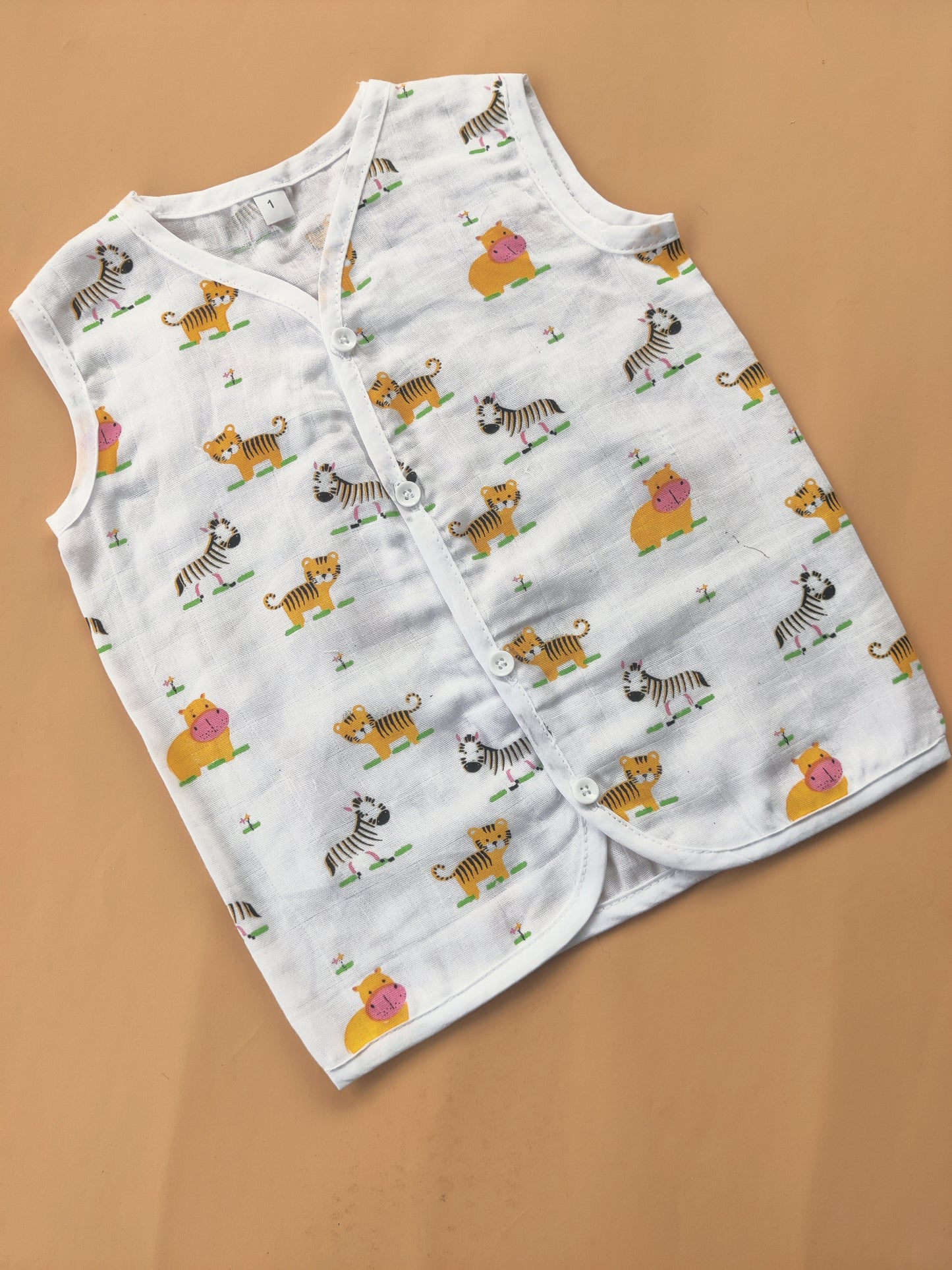Muslin Sleeveless Jabla (0–3 Years) Regular Button