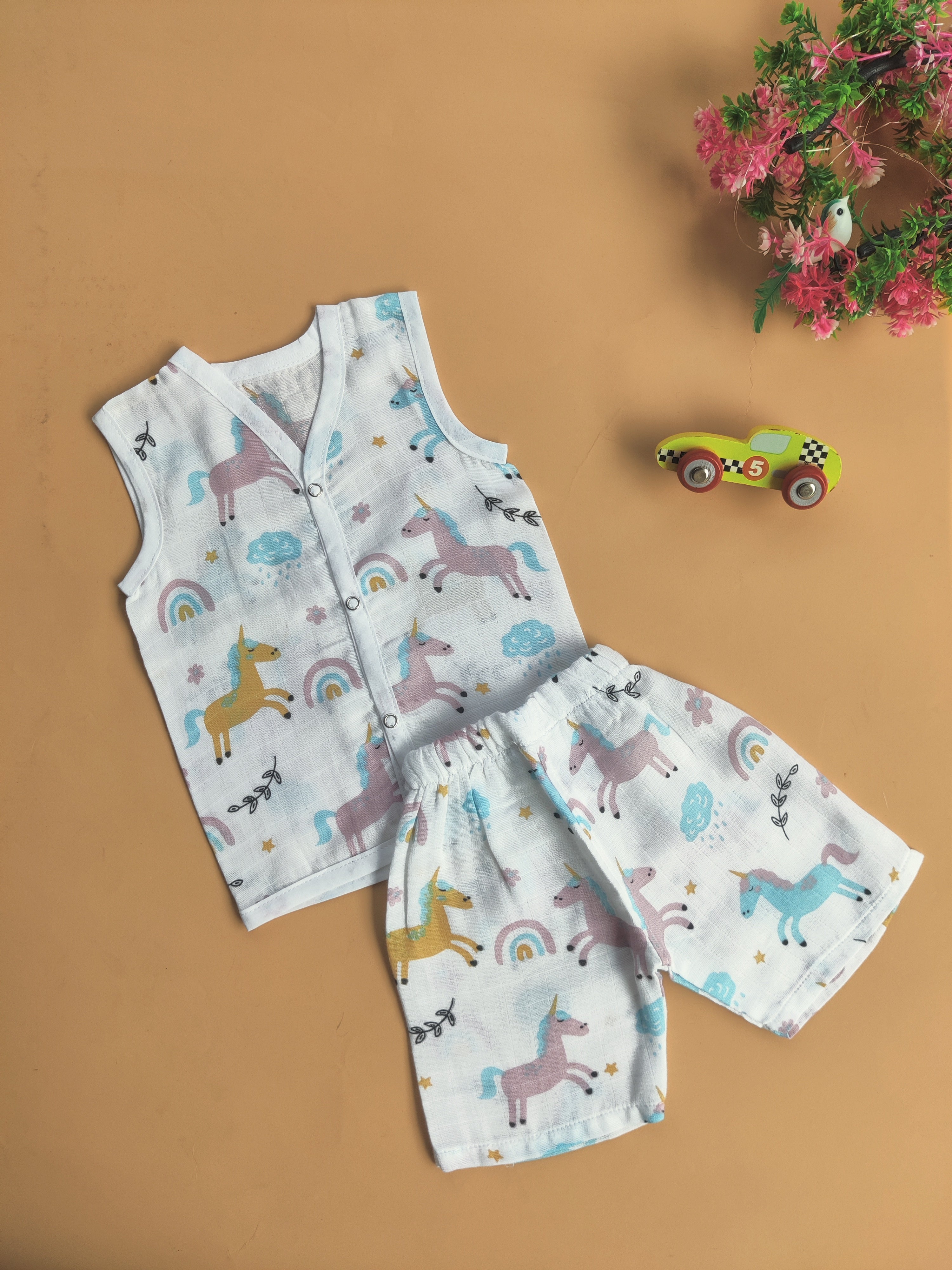 Muslin Sleeveless Jabla + Shorts ( NB to 6 Months)