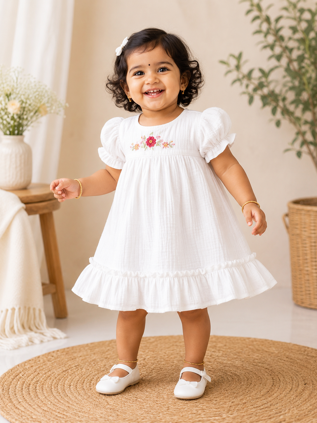 Crinkled Muslin Embroidery Frocks