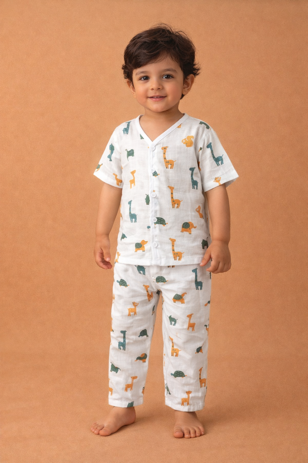 Muslin Half Sleeve + Pant ( Regular Button ) - (1-3 yrs)