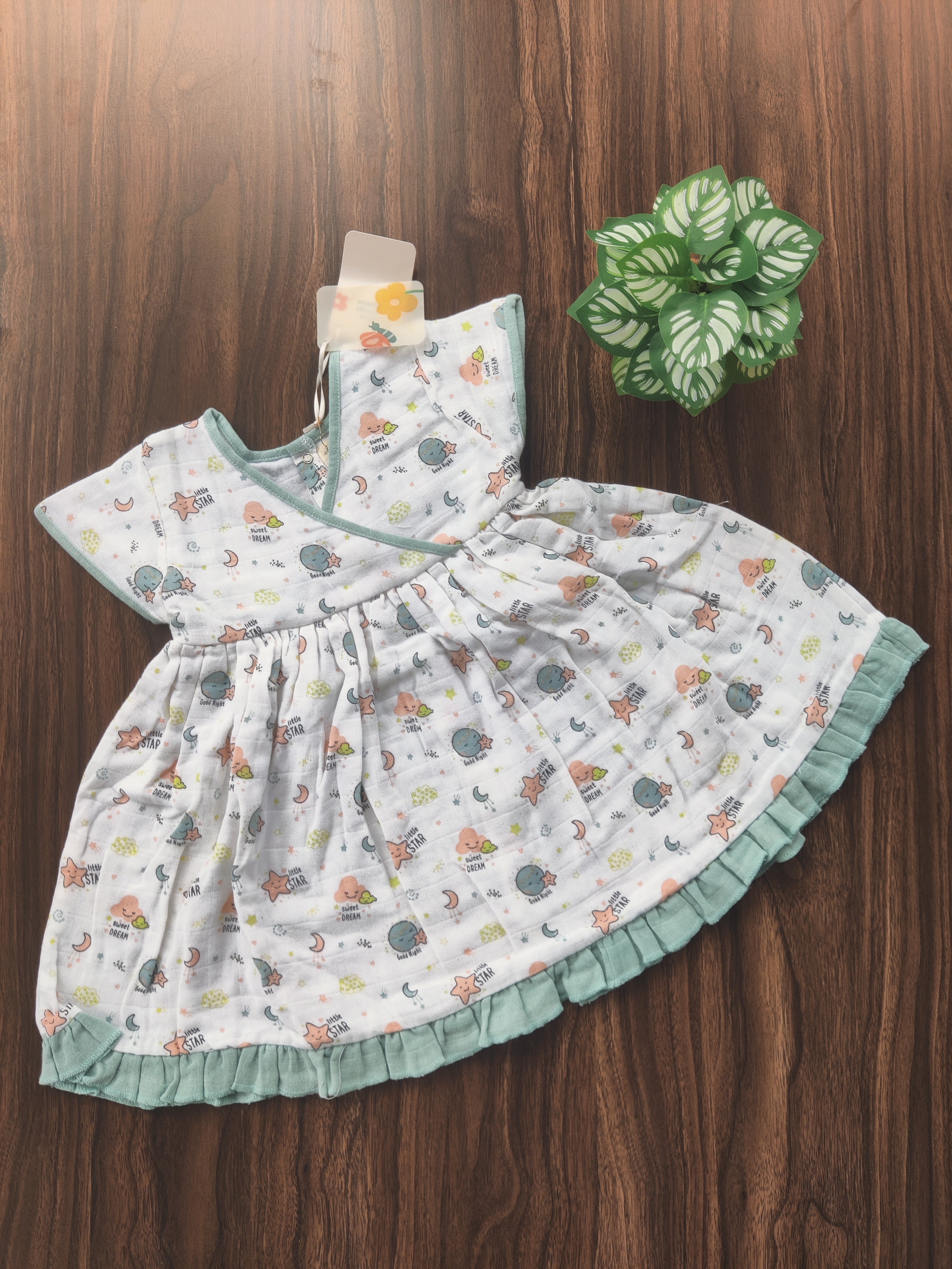 Premium Muslin Cross Over Frock with Heavy Frills