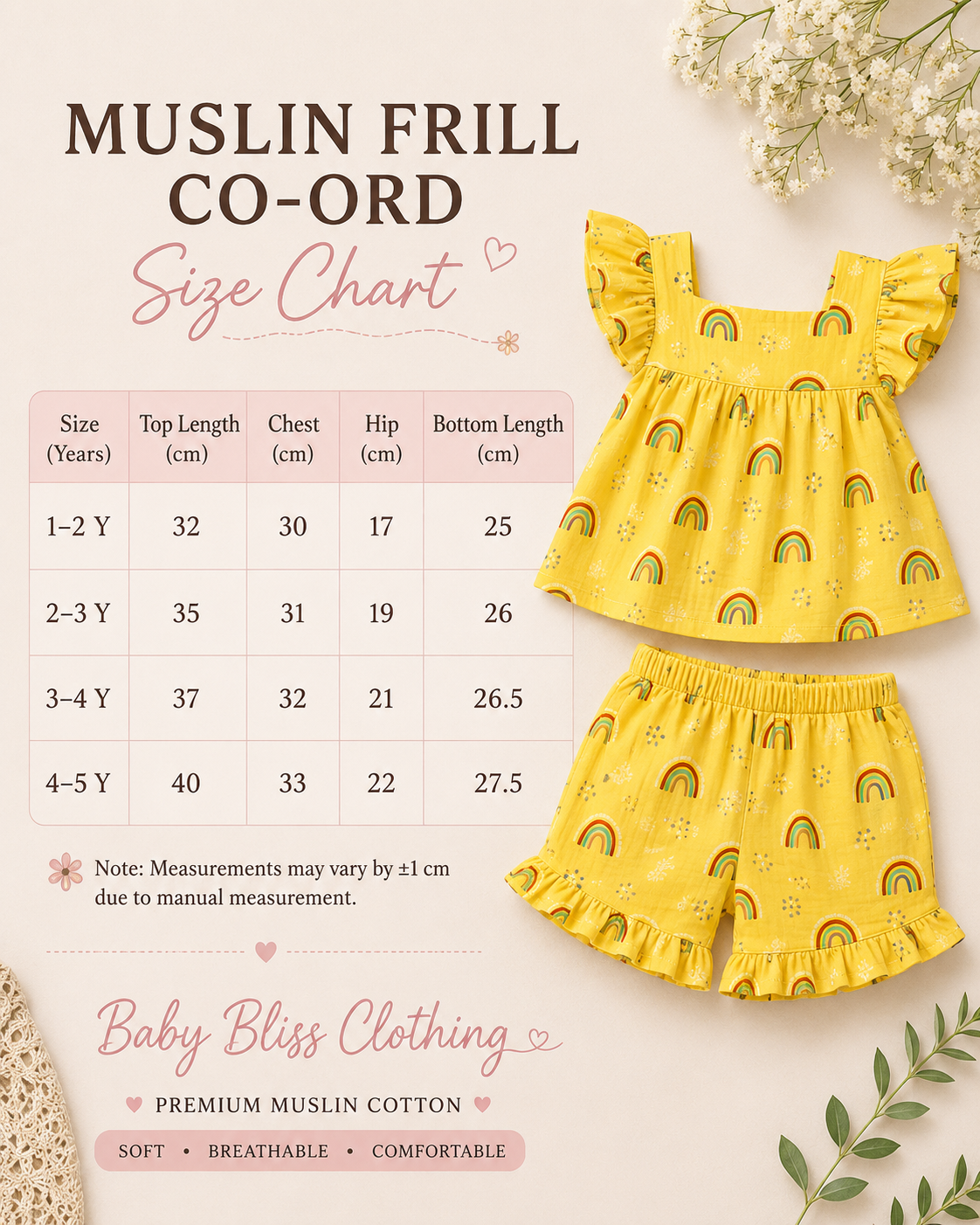 Muslin Frill Co-ord Set for Kids (1–5 Years) – Soft, Stylish & Breathable