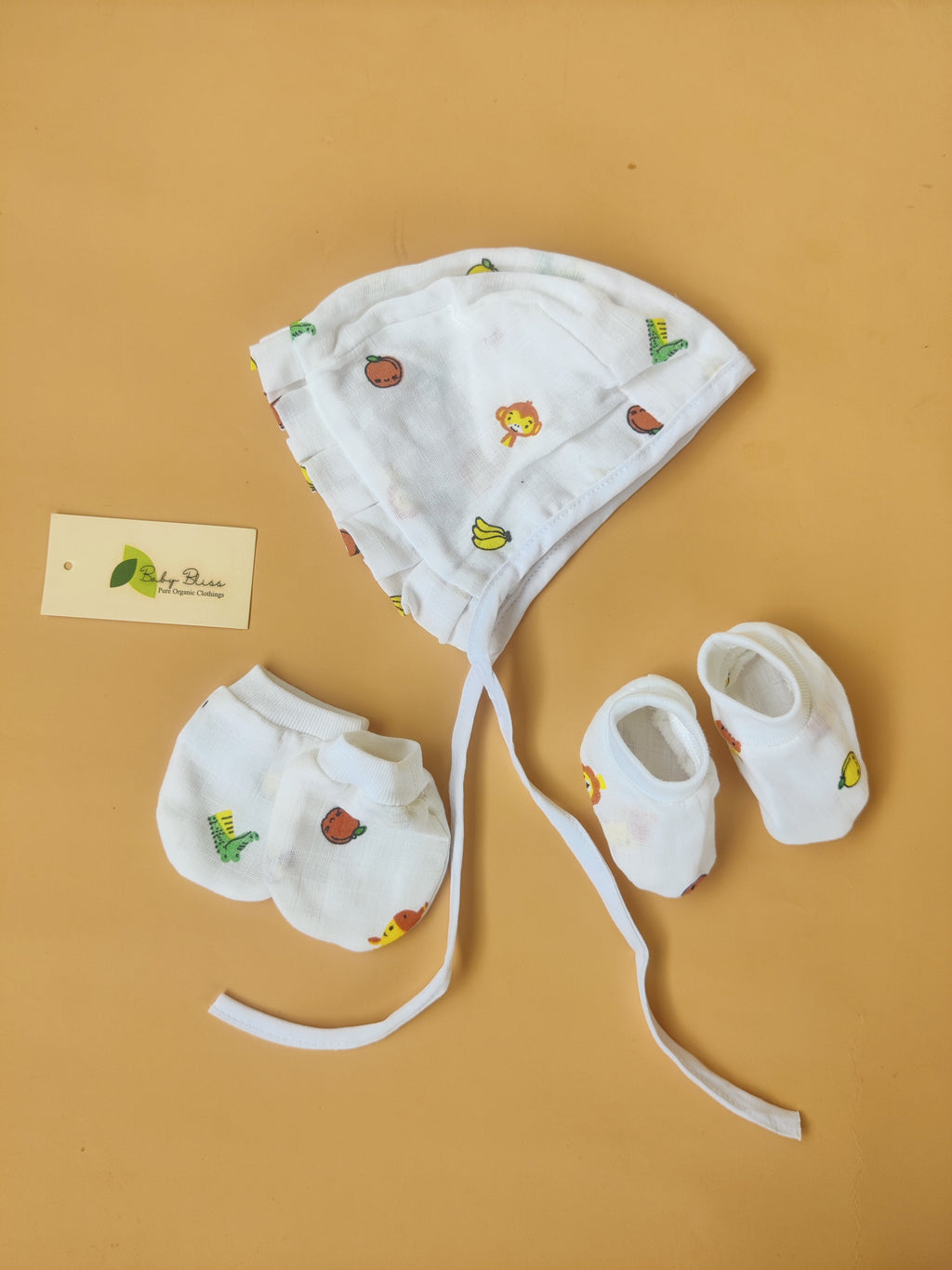 Muslin Baby Caps, Mittens & Booties Set