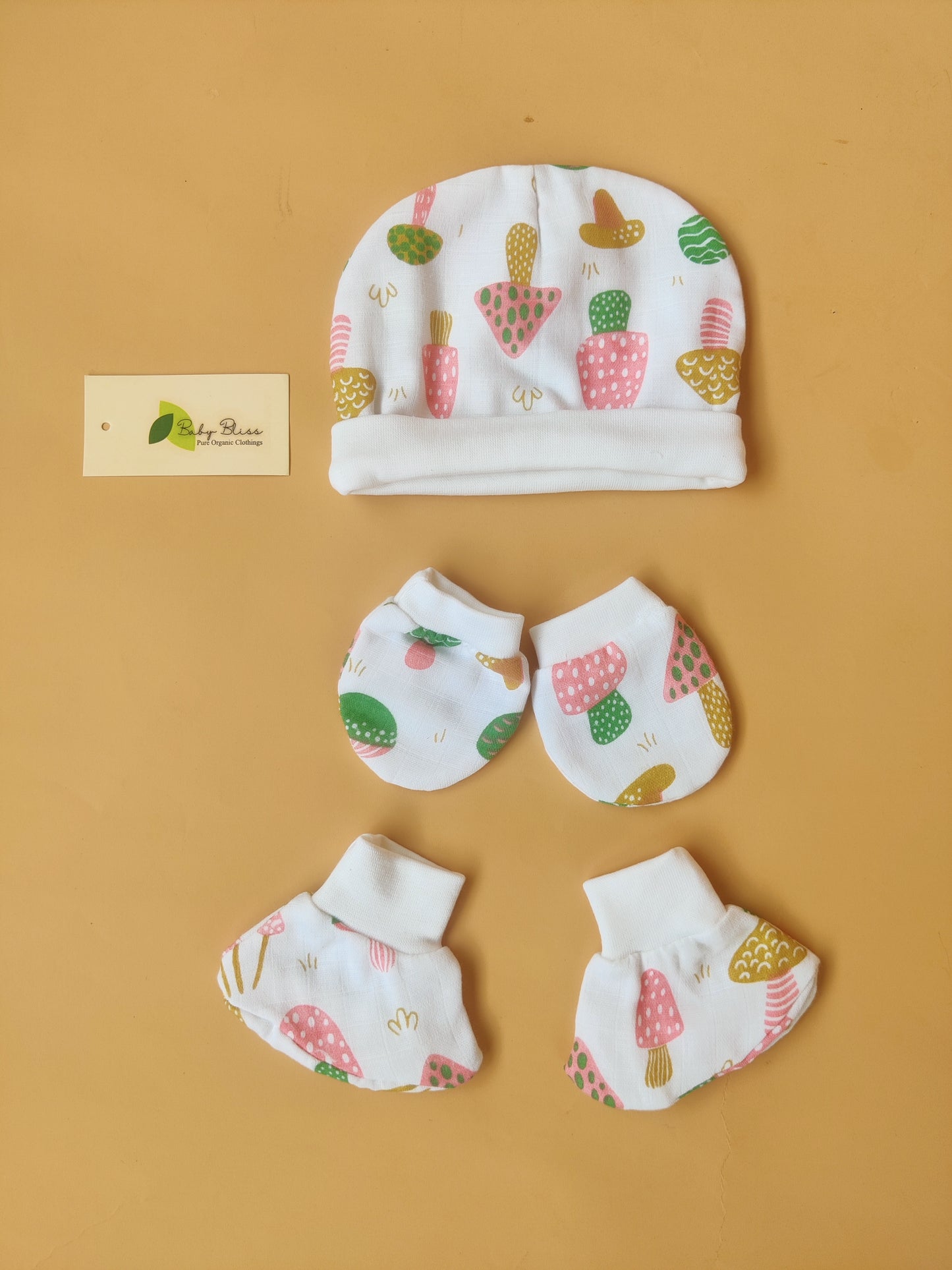 Muslin Baby Caps, Mittens & Booties Set
