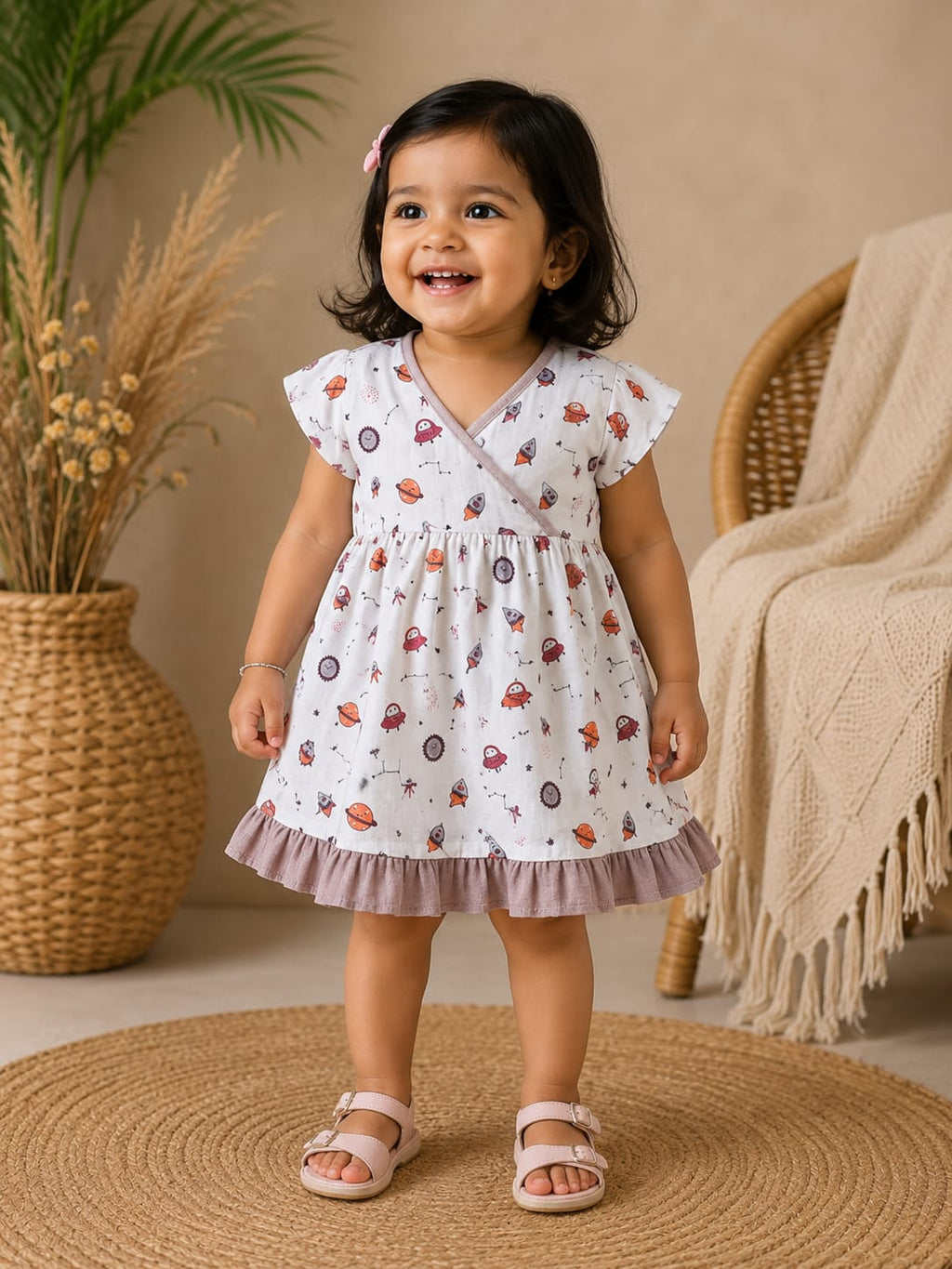 Premium Muslin Cross Over Frock with Heavy Frills