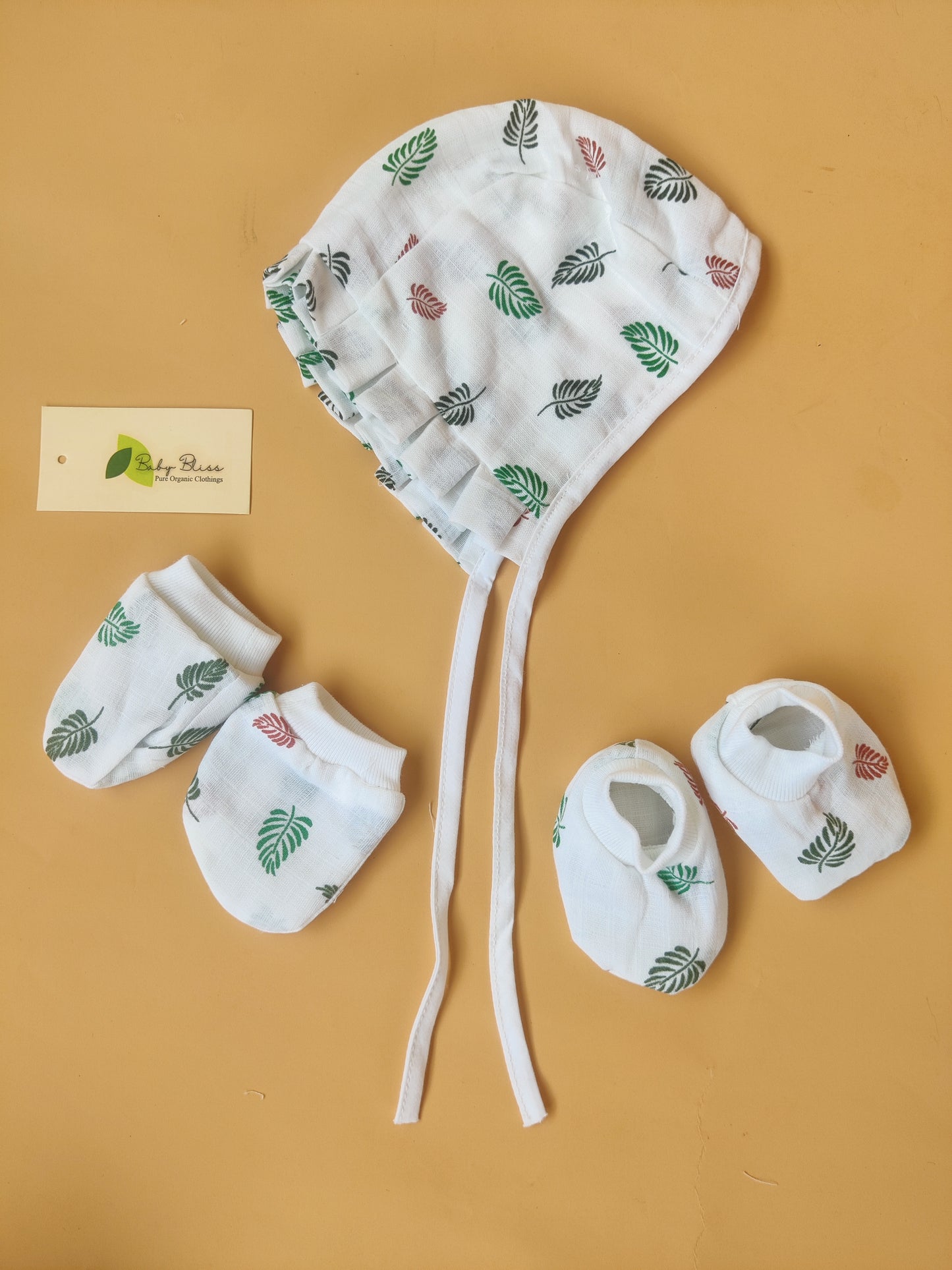 Muslin Baby Caps, Mittens & Booties Set