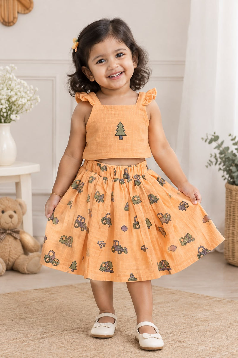 Muslin Ruffle Top & Skirt Set for Girls