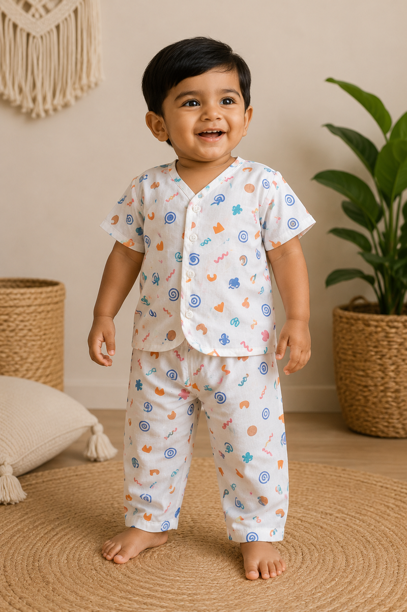 Muslin Half Sleeve + Pant ( Regular Button ) - (6 Months -5  yrs)