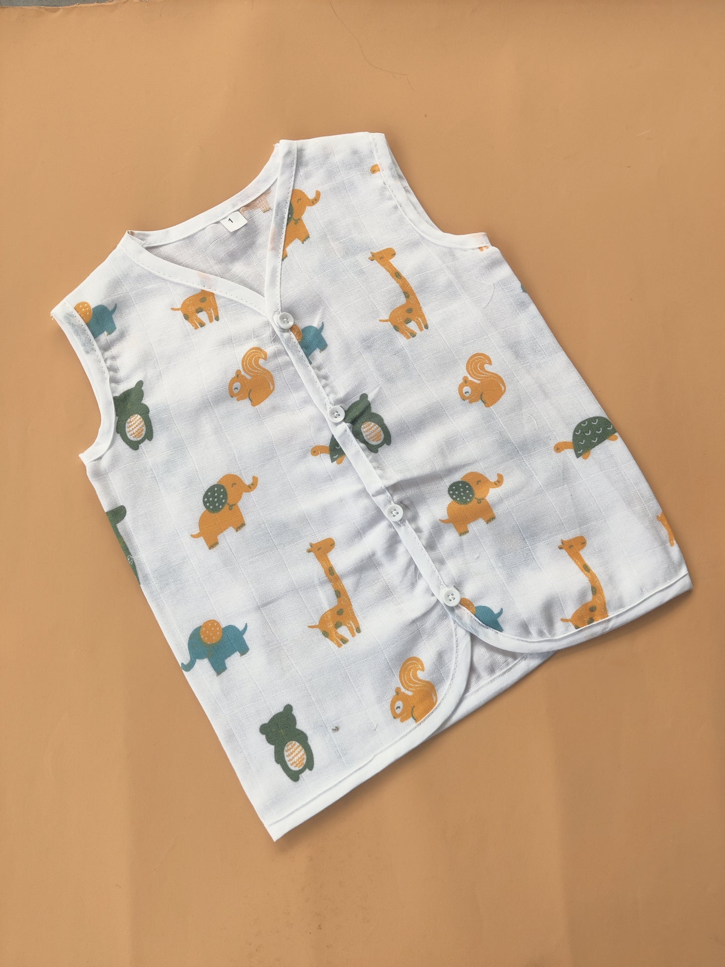 Muslin Sleeveless Jabla (0–3 Years) Regular Button