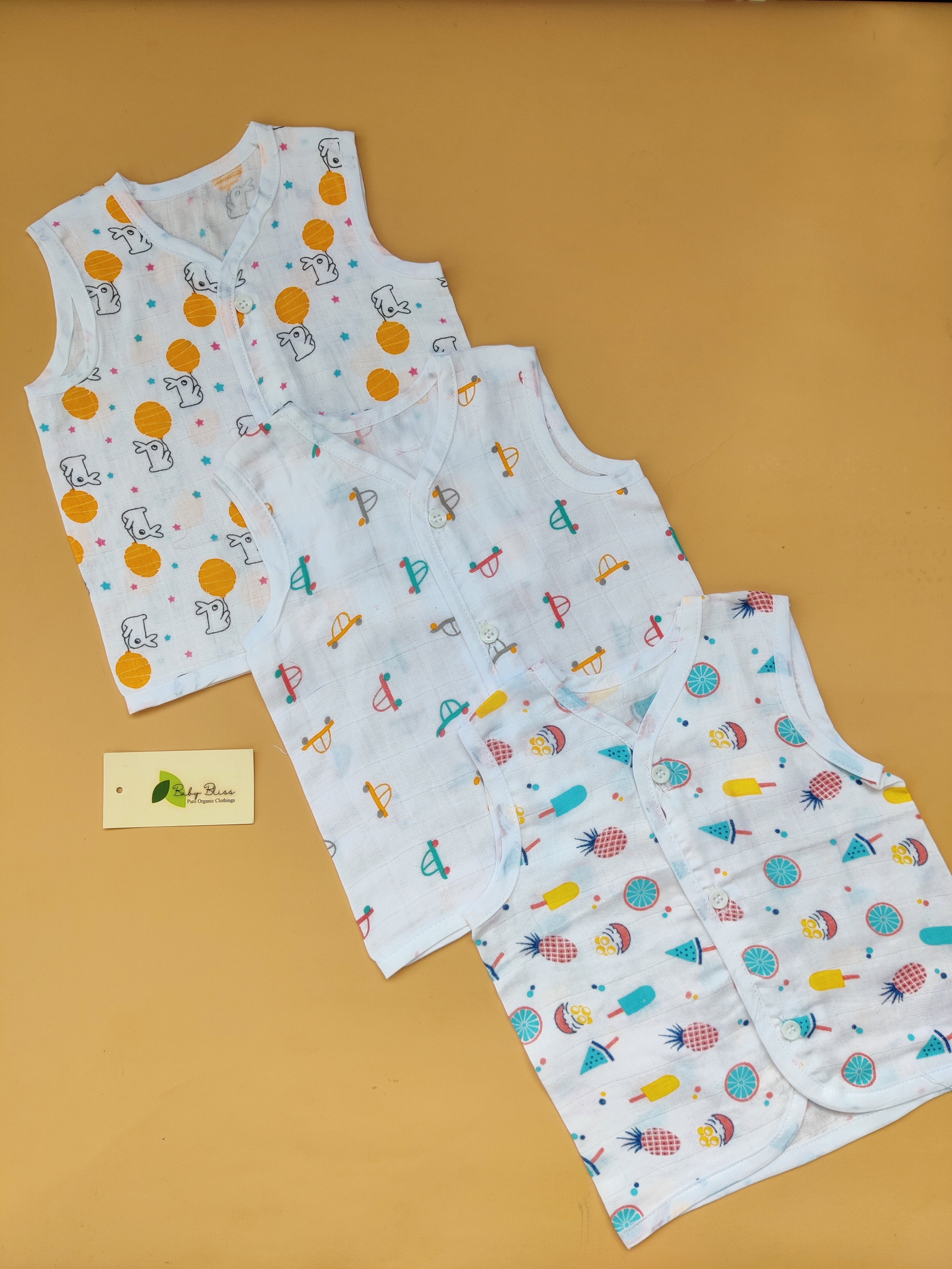 Muslin Sleeveless Jabla (0–3 Years) Pack of five