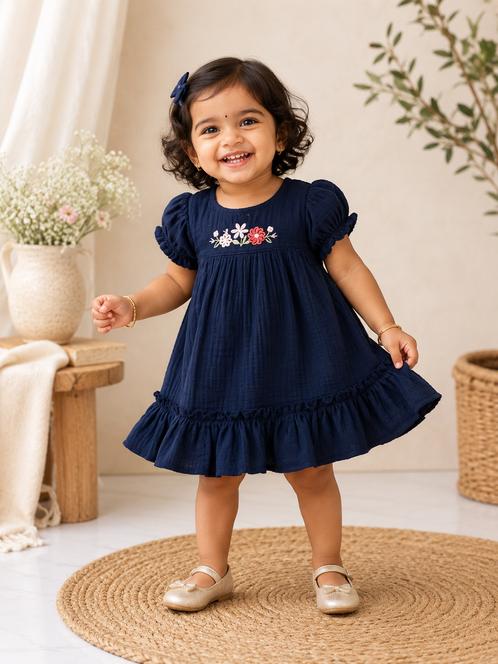 Crinkled Muslin Embroidery Frocks