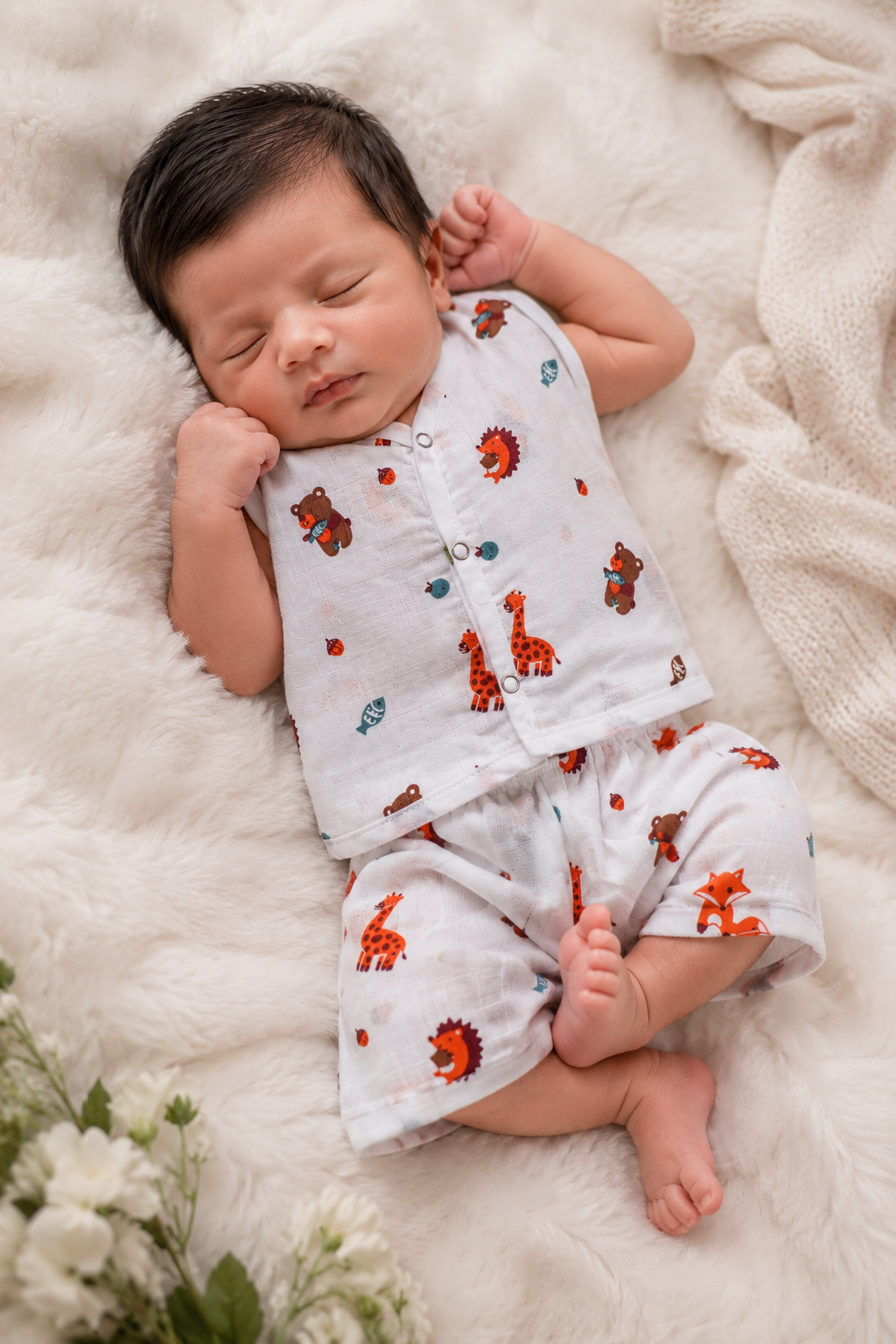 Muslin Sleeveless Jabla + Shorts ( NB)