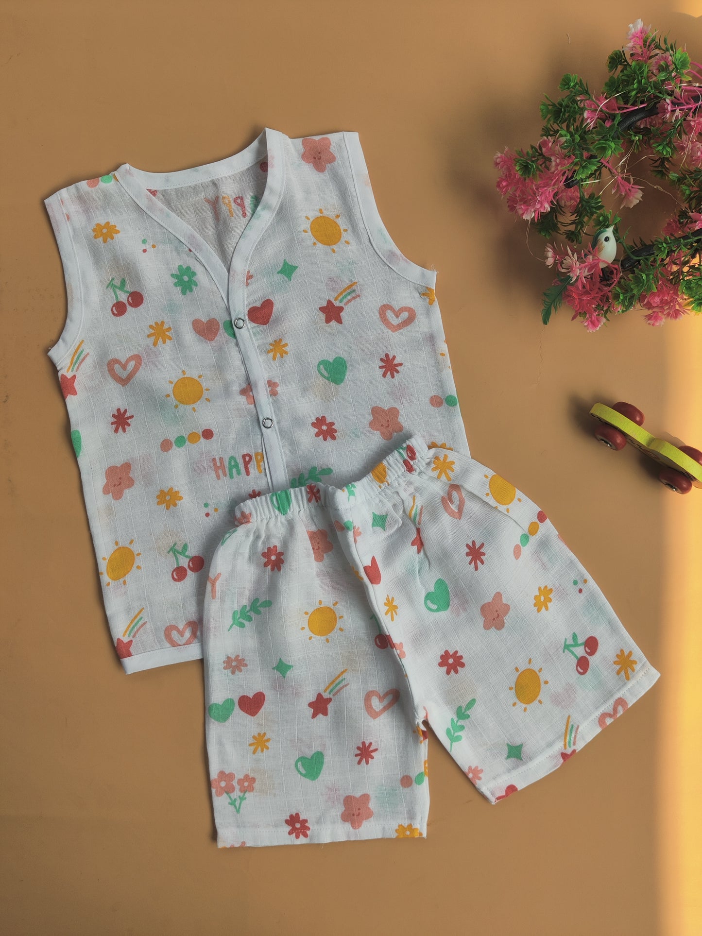 Muslin Sleeveless Jabla + Shorts ( 6 m - 12 m)