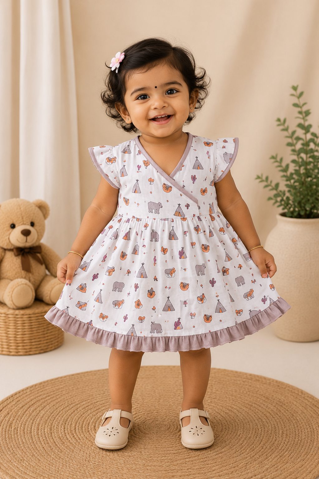 Premium Muslin Cross Over Frock with Heavy Frills