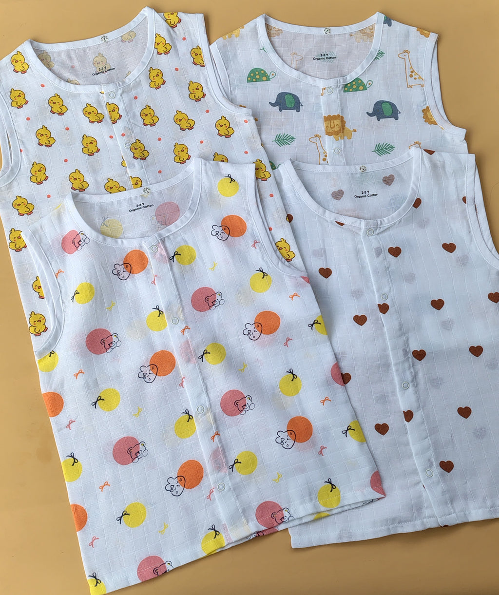 Muslin Sleeveless Jabla (0–3 Years) Snap Button