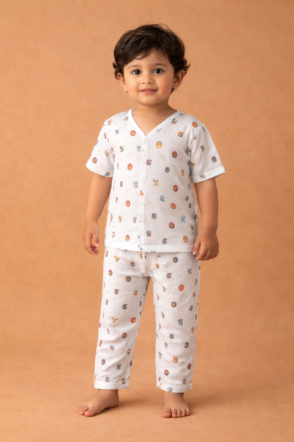 Muslin Half Sleeve + Pant ( Regular Button ) - (1-3 yrs)