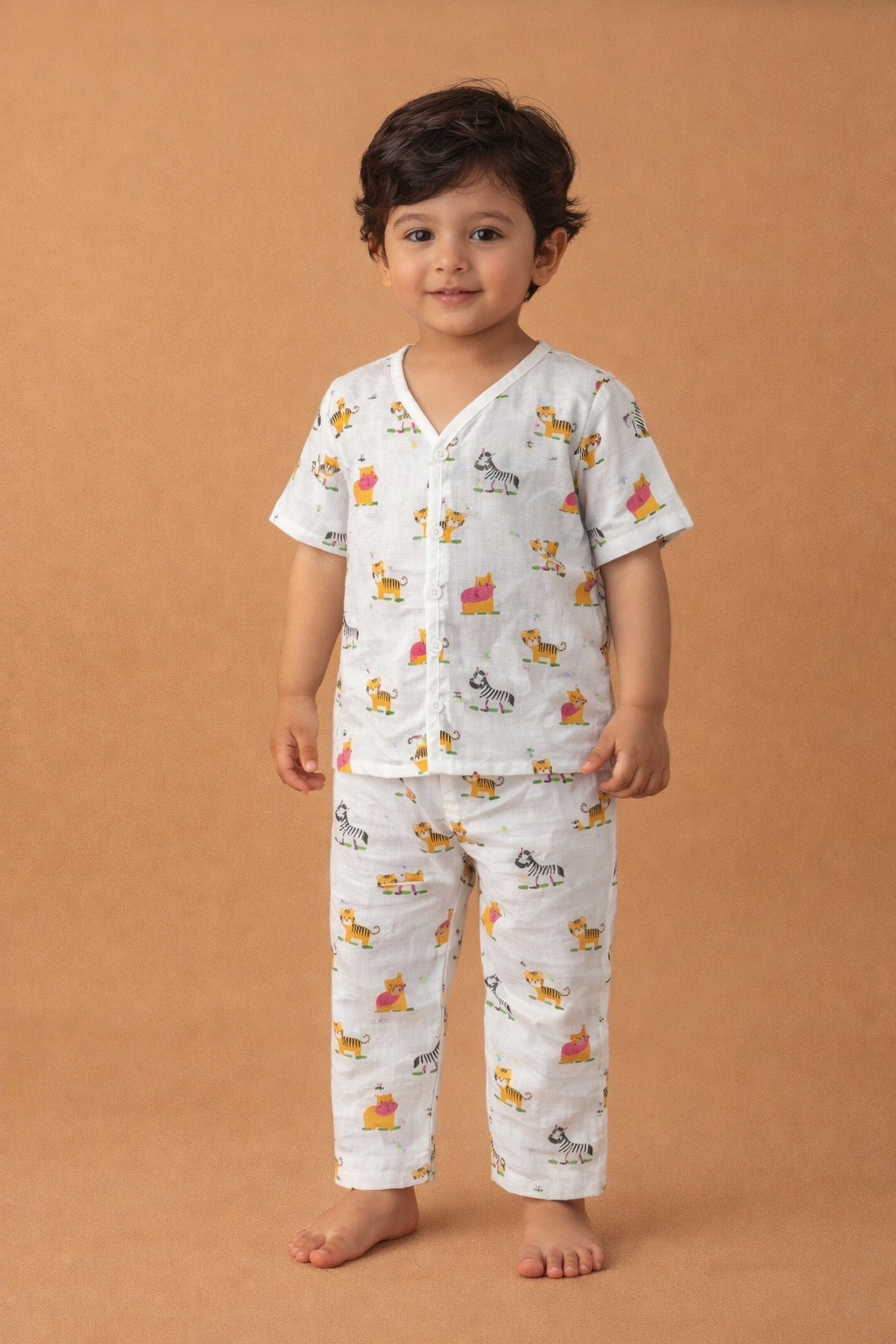 Muslin Half Sleeve + Pant ( Regular Button ) - (1-3 yrs)
