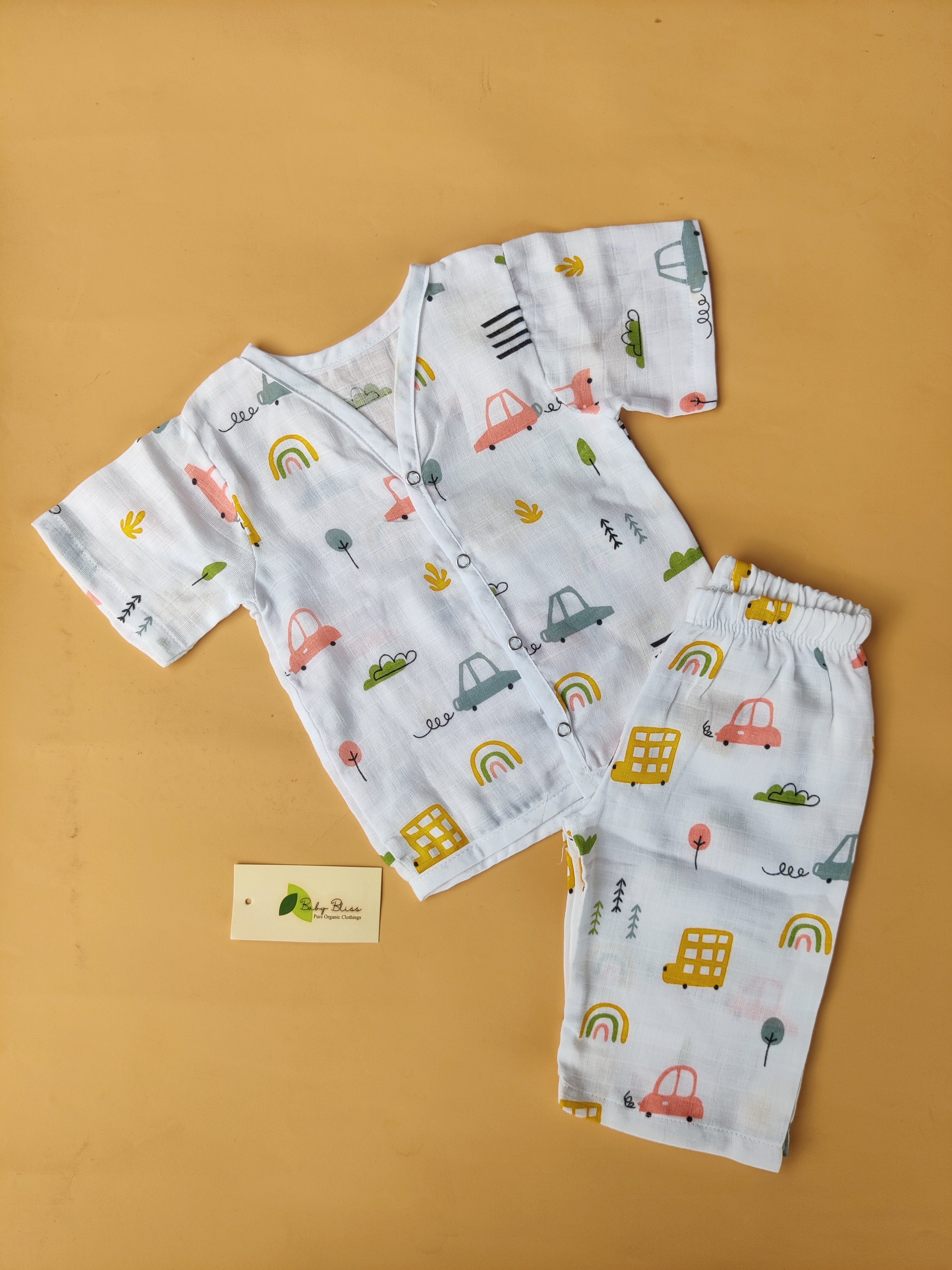 Muslin Half Sleeve + Pant ( Snap Button )