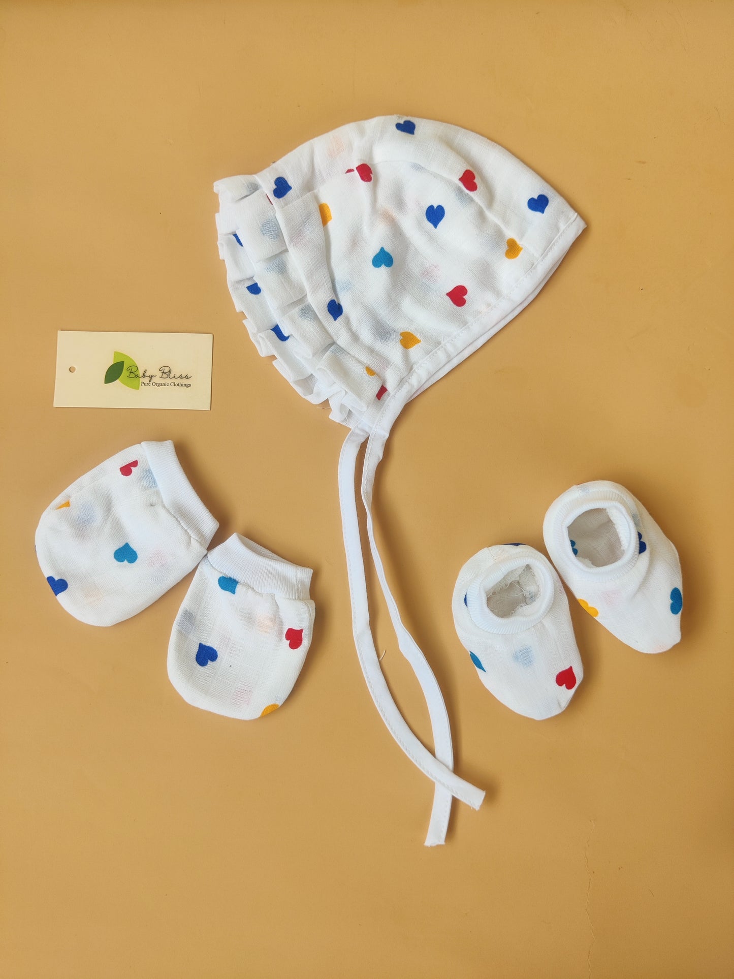 Muslin Baby Caps, Mittens & Booties Set