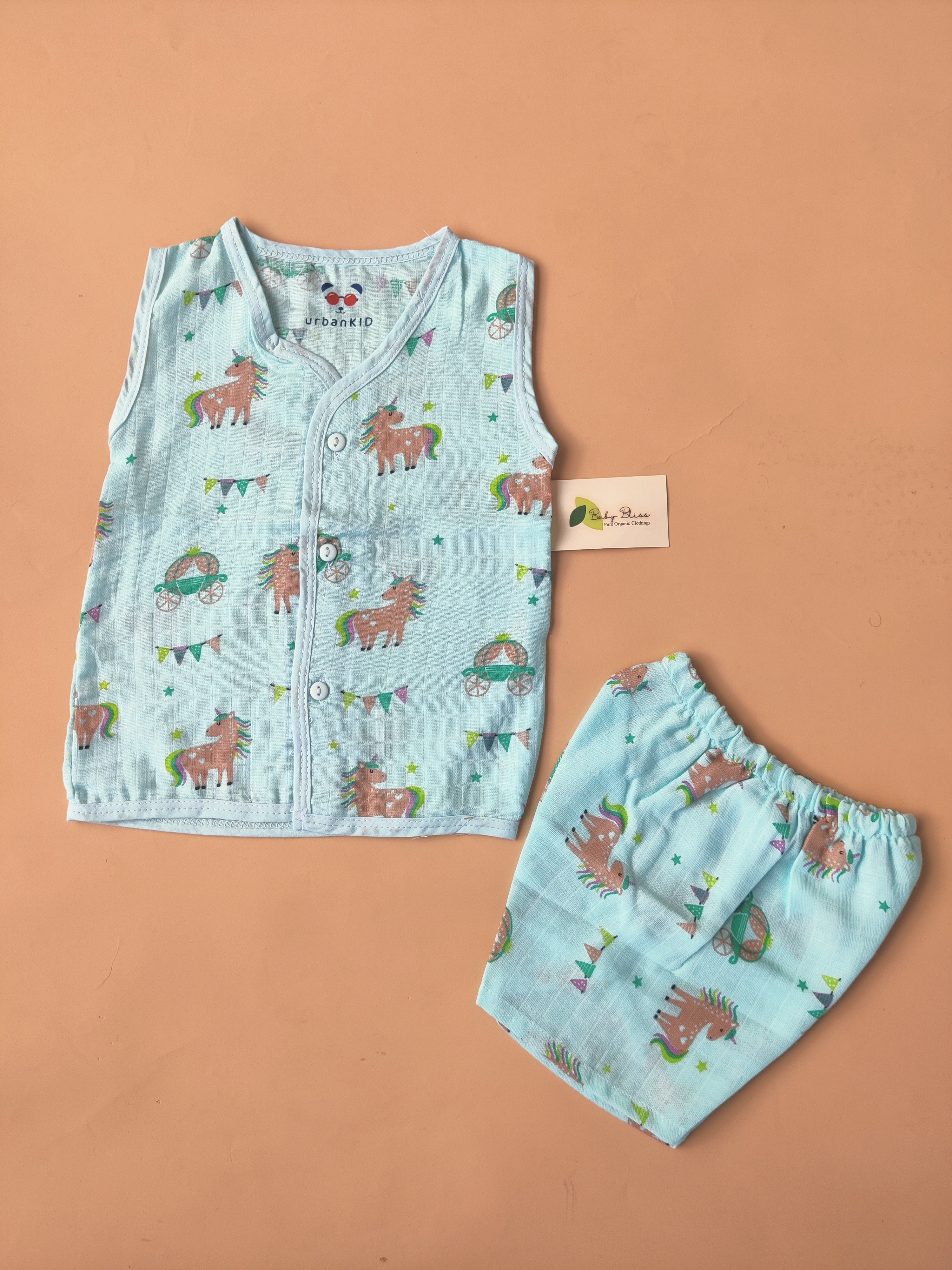 Color Muslin Sleeveless Co-Ord (3m- 12m)