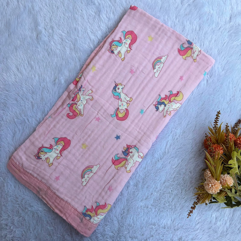 Crinkled Color Muslin Blankets - Unicorn