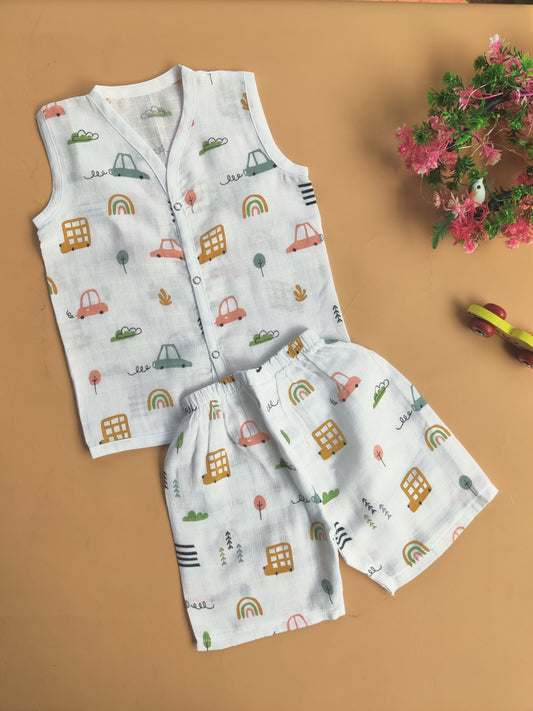 Muslin Sleeveless Jabla + Shorts ( 6 m - 12 m)