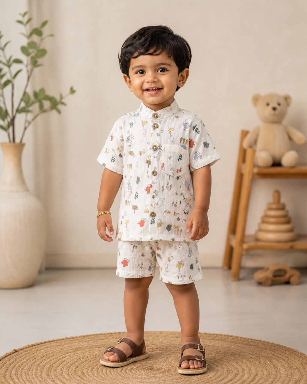 Printed Collared Muslin Co-Ord