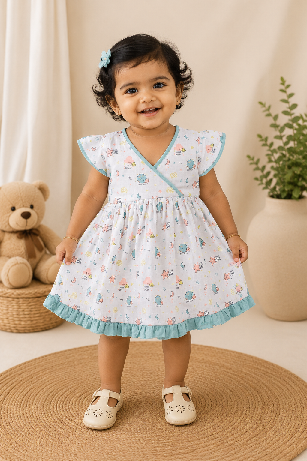 Premium Muslin Cross Over Frock with Heavy Frills