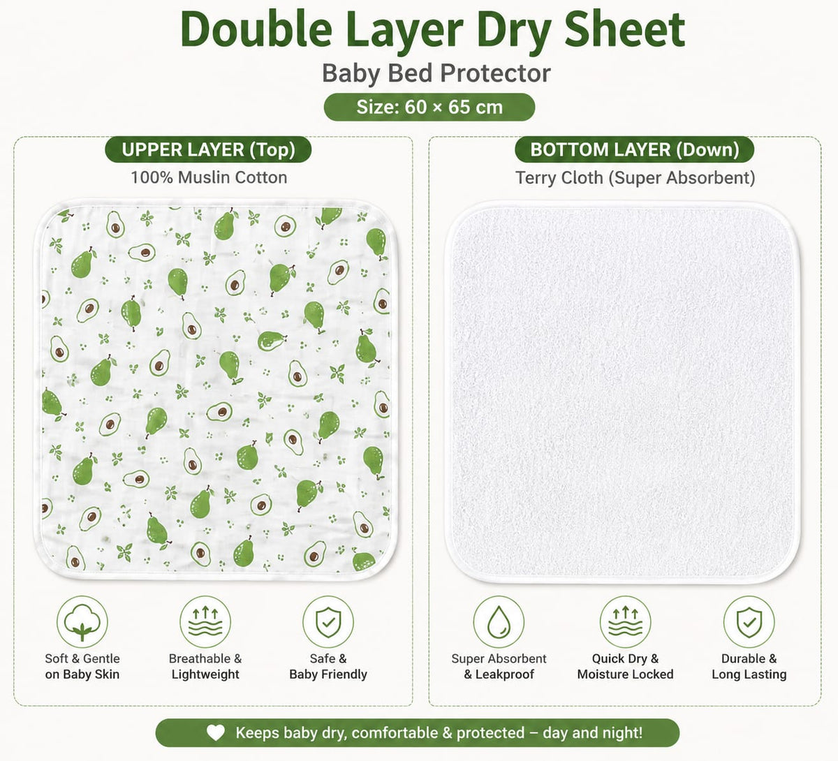 Muslin Terry Dry Sheet | Baby Bed Protector