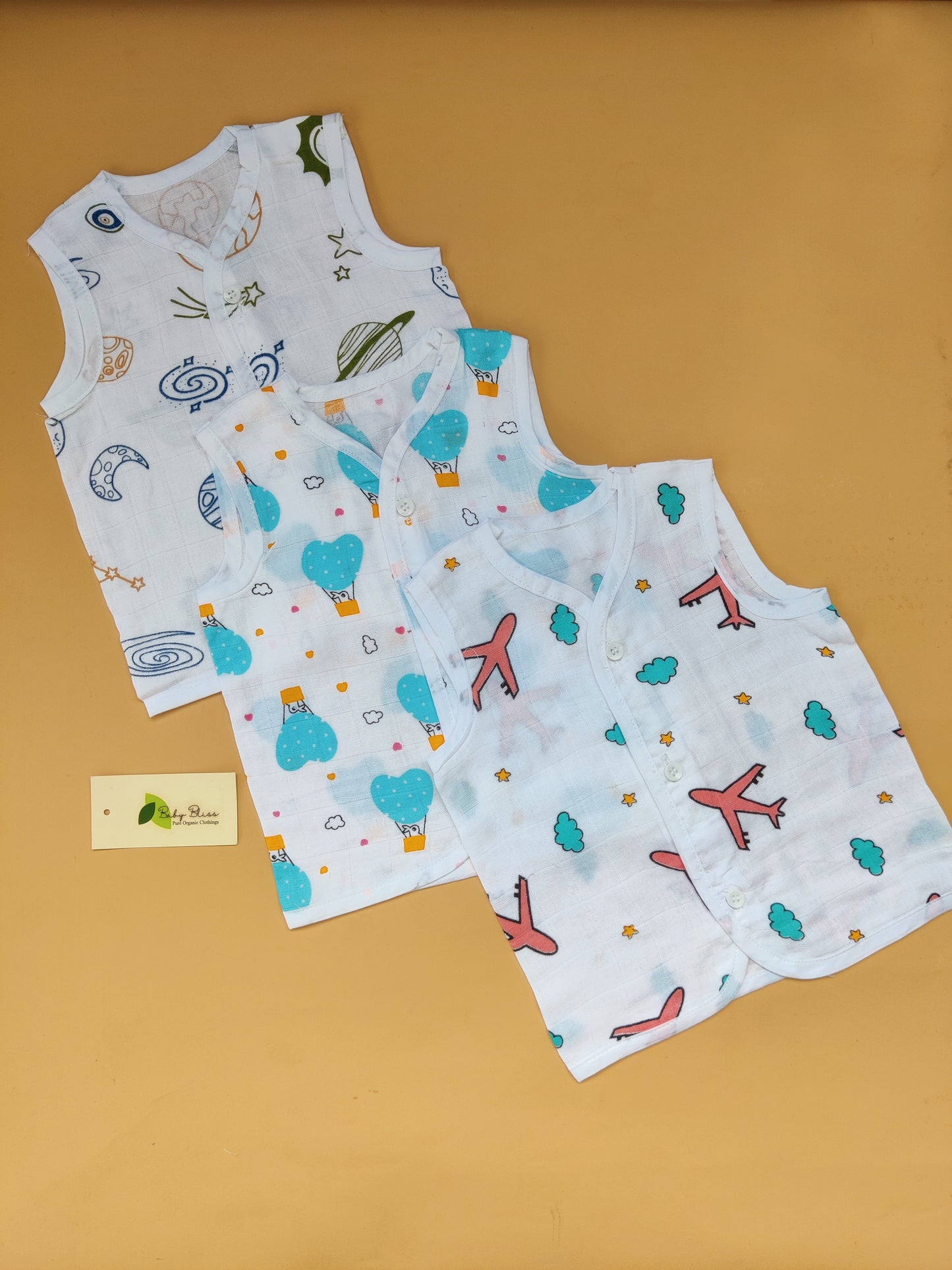 Muslin Sleeveless Jabla (0–1 Years) Regular Button
