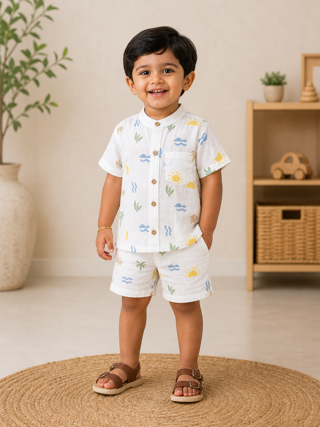 Printed Collared Muslin Co-Ord