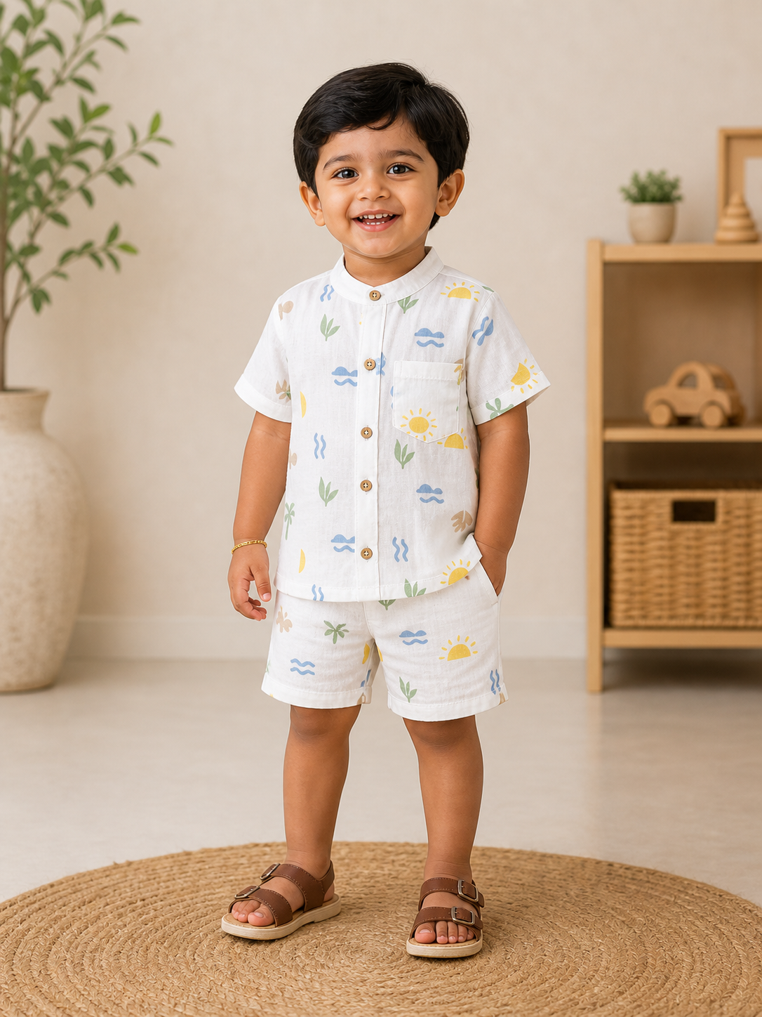 Printed Collared Muslin Co-Ord